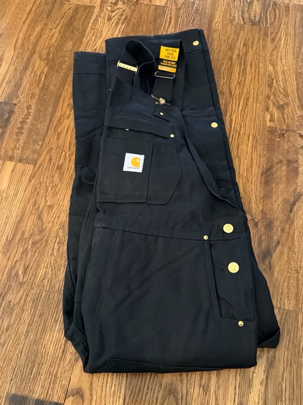 Carhartt Black Work Cargo Bib Overalls with Gold Hardware